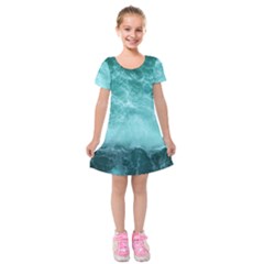 Green Ocean Splash Kids  Short Sleeve Velvet Dress by snowwhitegirl