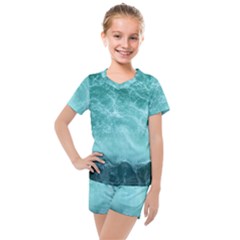 Green Ocean Splash Kids  Mesh Tee And Shorts Set