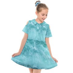 Green Ocean Splash Kids  Short Sleeve Shirt Dress