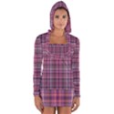 Pink Plaid Long Sleeve Hooded T-shirt View1