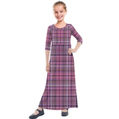 Pink Plaid Kids  Quarter Sleeve Maxi Dress