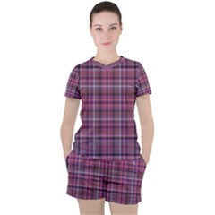 Pink Plaid Women s Tee And Shorts Set