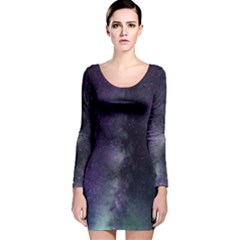 Galaxy Sky Purple Long Sleeve Velvet Bodycon Dress