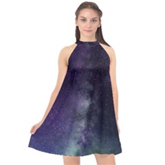 Galaxy Sky Purple Halter Neckline Chiffon Dress  by snowwhitegirl