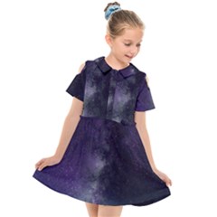 Galaxy Sky Purple Kids  Short Sleeve Shirt Dress