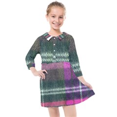 Pink Plaid Flannel Kids  Quarter Sleeve Shirt Dress