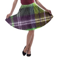 Neon Green Plaid Flannel A-line Skater Skirt by snowwhitegirl