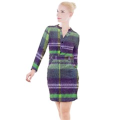 Neon Green Plaid Flannel Button Long Sleeve Dress