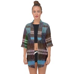 Blue Plaid Flannel Open Front Chiffon Kimono