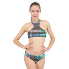 Blue Plaid Flannel High Neck Bikini Set