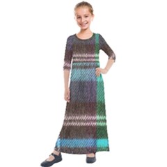 Blue Plaid Flannel Kids  Quarter Sleeve Maxi Dress