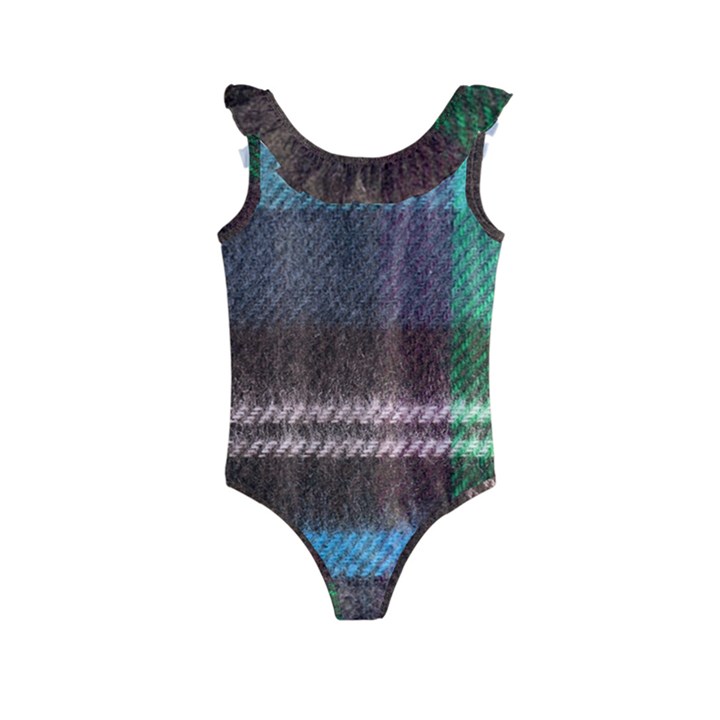 Blue Plaid Flannel Kids  Frill Swimsuit