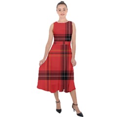 Red Plaid Midi Tie-back Chiffon Dress