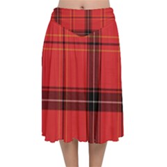 Red Plaid Velvet Flared Midi Skirt