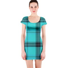 Aqua Plaid Short Sleeve Bodycon Dress by snowwhitegirl