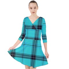 Aqua Plaid Quarter Sleeve Front Wrap Dress by snowwhitegirl