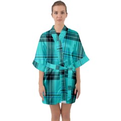 Aqua Plaid Quarter Sleeve Kimono Robe by snowwhitegirl