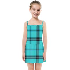 Aqua Plaid Kids Summer Sun Dress