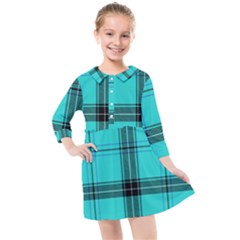 Aqua Plaid Kids  Quarter Sleeve Shirt Dress by snowwhitegirl