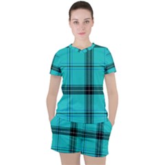 Aqua Plaid Women s Tee And Shorts Set