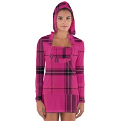 Dark Pink Plaid Long Sleeve Hooded T-shirt by snowwhitegirl