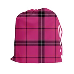 Dark Pink Plaid Drawstring Pouch (xxl) by snowwhitegirl