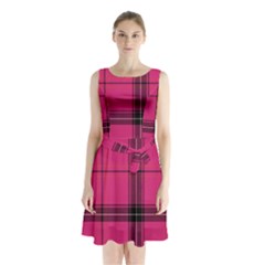 Dark Pink Plaid Sleeveless Waist Tie Chiffon Dress by snowwhitegirl