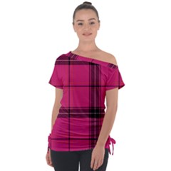 Dark Pink Plaid Tie-up Tee