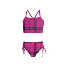 Dark Pink Plaid Girls  Tankini Swimsuit by snowwhitegirl