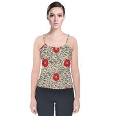 Papanese Floral Red Velvet Spaghetti Strap Top by snowwhitegirl