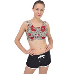 Papanese Floral Red V-back Sports Bra