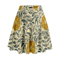 Japanese Floral Orange High Waist Skirt by snowwhitegirl