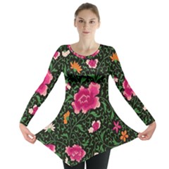 Pink Japan Floral Long Sleeve Tunic  by snowwhitegirl