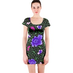 Blue  Japan Floral Short Sleeve Bodycon Dress by snowwhitegirl