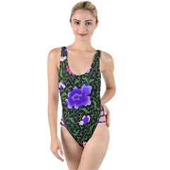 Blue  Japan Floral High Leg Strappy Swimsuit