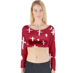 Red White Cross Long Sleeve Crop Top by snowwhitegirl