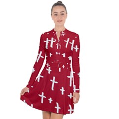 Red White Cross Long Sleeve Panel Dress