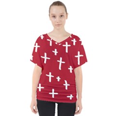 Red White Cross V-neck Dolman Drape Top by snowwhitegirl