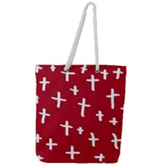 Red White Cross Full Print Rope Handle Tote (large) by snowwhitegirl