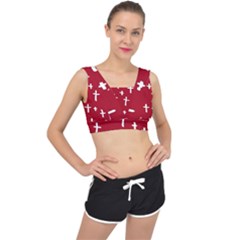 Red White Cross V-back Sports Bra