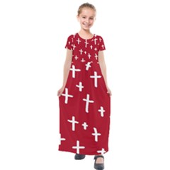 Red White Cross Kids  Short Sleeve Maxi Dress