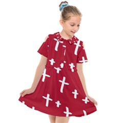 Red White Cross Kids  Short Sleeve Shirt Dress