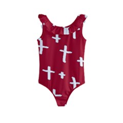 Red White Cross Kids  Frill Swimsuit