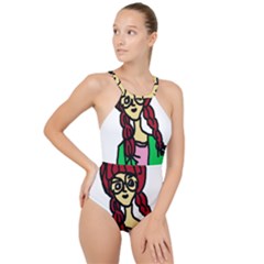 Nerdy Girl High Neck One Piece Swimsuit