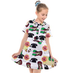 Office Girl Pattern Kids  Short Sleeve Shirt Dress