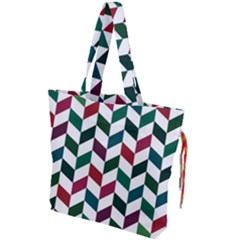 Zigzag Chevron Pattern Green Red Drawstring Tote Bag