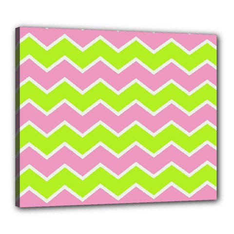 Zigzag Chevron Pattern Green Pink Canvas 24  X 20  by snowwhitegirl