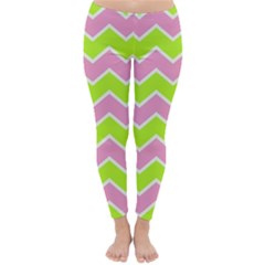 Zigzag Chevron Pattern Green Pink Classic Winter Leggings by snowwhitegirl