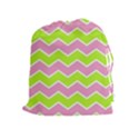 Zigzag Chevron Pattern Green Pink Drawstring Pouch (XL) View1