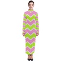 Zigzag Chevron Pattern Green Pink Turtleneck Maxi Dress View1